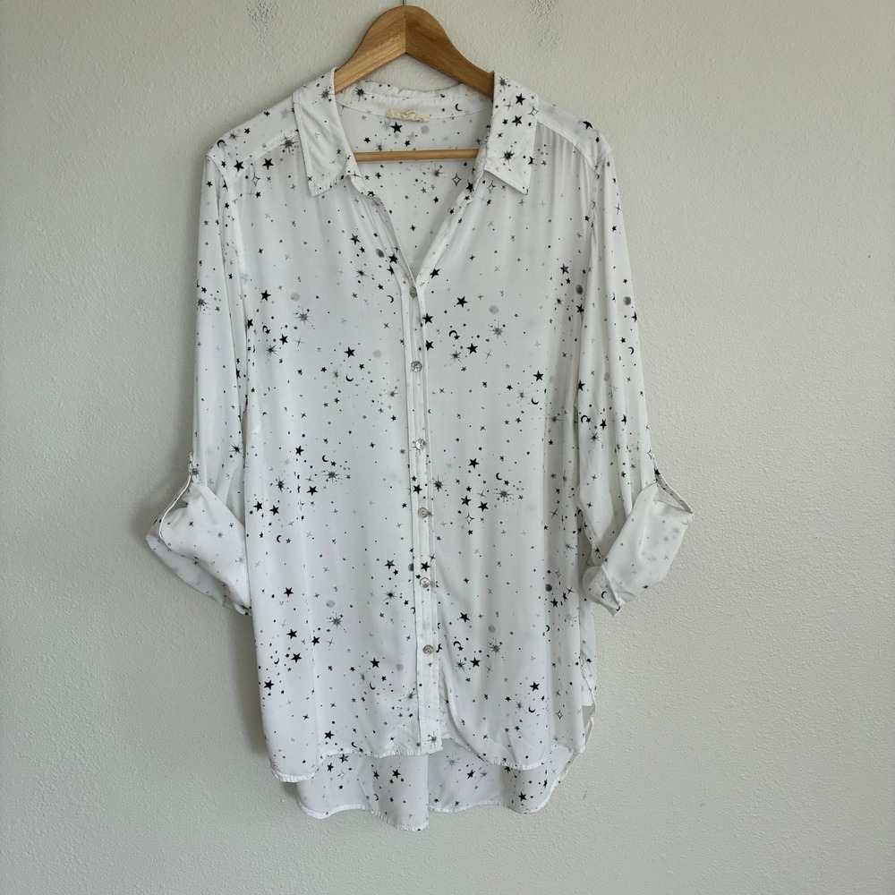 Jane and Delancey Button Down Tunic Top Womens 1X Star Moon Celestial Shirt